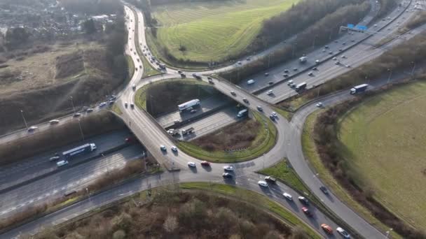 M25 Motorway Junction Aerial View Rush Hour — 图库视频影像