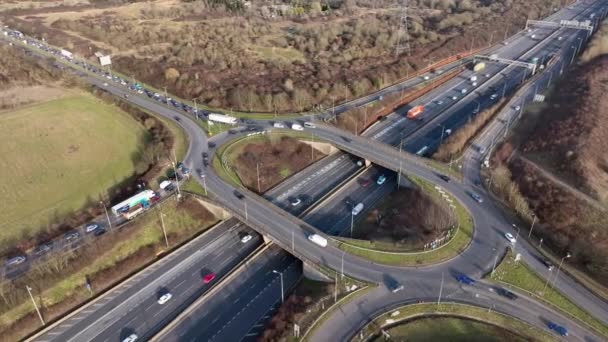M25 Motorway Junction 21A Rush Hour Aerial View — 图库视频影像