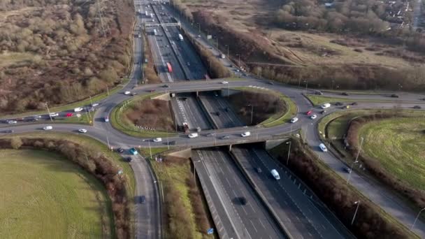 M25 Motorway Junction 21A Rush Hour Aerial View — Stockvideo