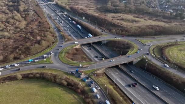 Roundabout Motorway Junction Aerial View Rush Hour — Vídeo de stock
