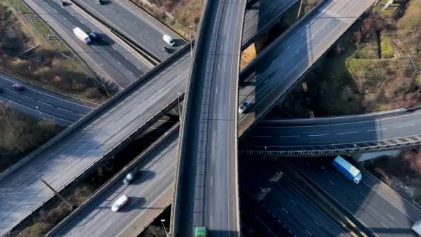 Time Lapse Vehicles Driving Highway Interchange Junction Aerial View — Wideo stockowe