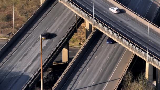 Rush Hour Vehicles Driving Motorway Interchange Aerial View — Stok video
