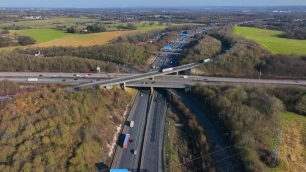 Rush Hour Vehicles Driving Motorway Interchange Aerial View — 비디오