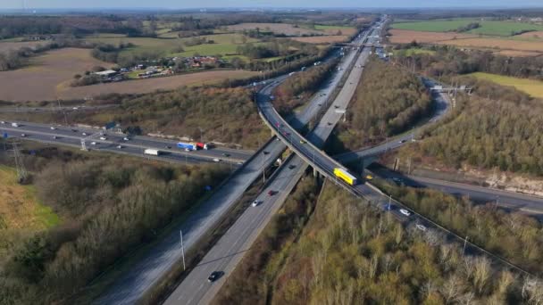 M25 Motorway Interchange Rush Hour Aerial View — Stockvideo