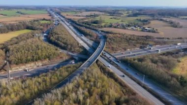 Rush Hour Vehicles Driving on a Highway Interchange Aerial View