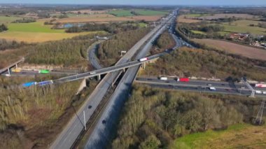 Aerial View of a Busy Highway and Freeway Interchange