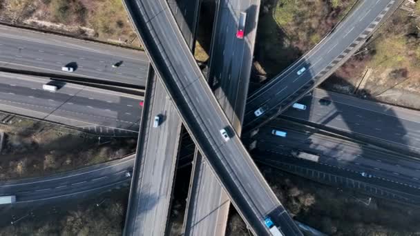 Rush Hour Vehicles Driving Highway Interchange Aerial View — Stock Video