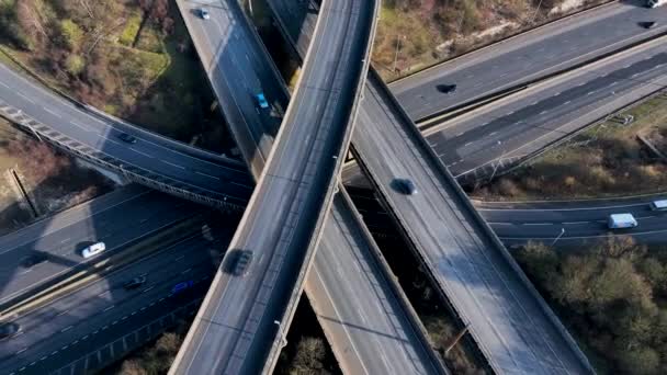Rush Hour Vehicles Driving Highway Interchange Aerial View — Video Stock