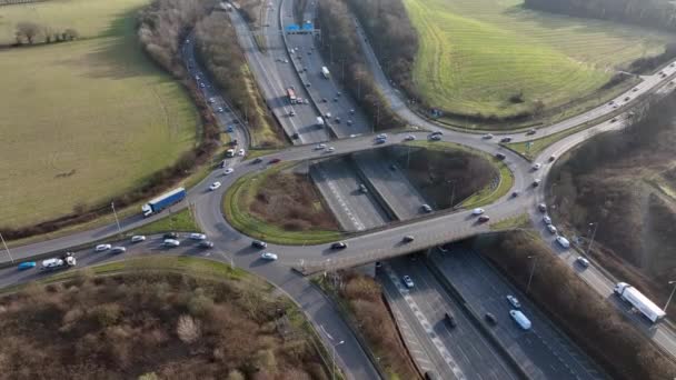Freeway Roundabout Junction Rush Hour Aerial View — Wideo stockowe