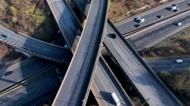 Vehicles Rush Hour Driving Freeway Intersection Aerial View — Vídeo de Stock