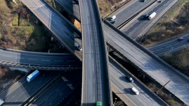 Time Lapse Vehicles Driving Highway Interchange Junction Aerial View — Stok video