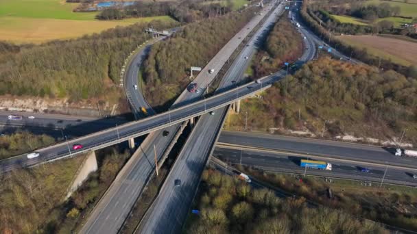 Aerial View Busy Highway Freeway Interchange — Stockvideo
