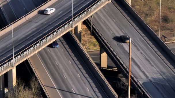 Vehicles Rush Hour Driving Freeway Intersection Aerial View — Stok video