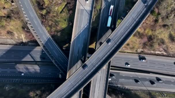 Rush Hour Vehicles Driving Highway Interchange Junction Aerial View — Video Stock