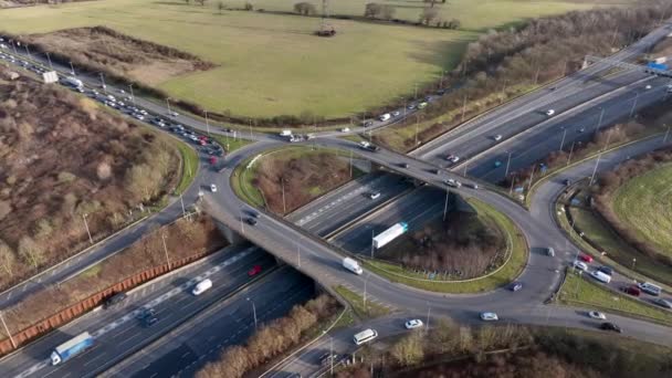 Aerial View Busy Highway Freeway Roundabout — Vídeo de stock