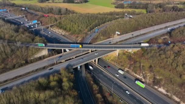 Aerial View Busy Highway Freeway Interchange — Vídeos de Stock