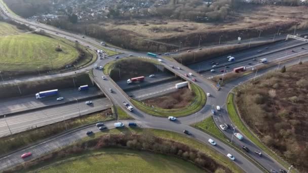 Highway Roundabout Junction Rush Hour Aerial View — Wideo stockowe