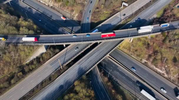 Aerial View Busy Highway Interchange Vehicles Driving — Wideo stockowe