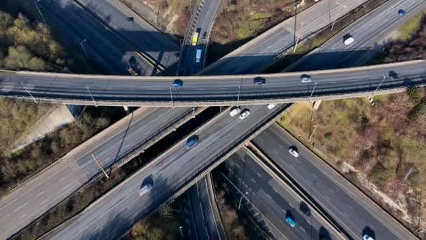 Rush Hour Vehicles Driving Highway Interchange Junction Aerial View — Video Stock