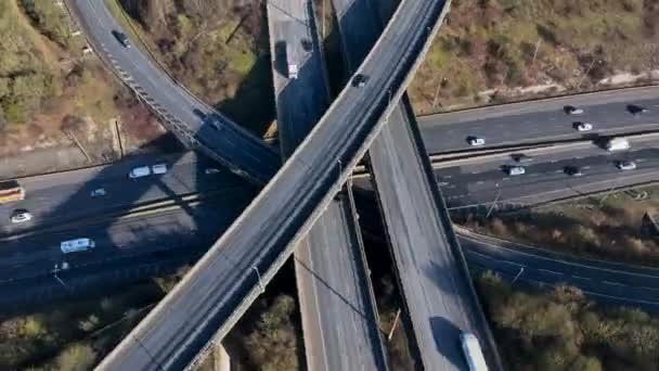 Time Lapse Vehicles Driving Highway Interchange Junction Aerial View — Stok video