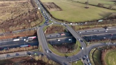 Highway Roundabout Junction Rush Hour Aerial View