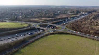 Highway Roundabout Junction Rush Hour Aerial View