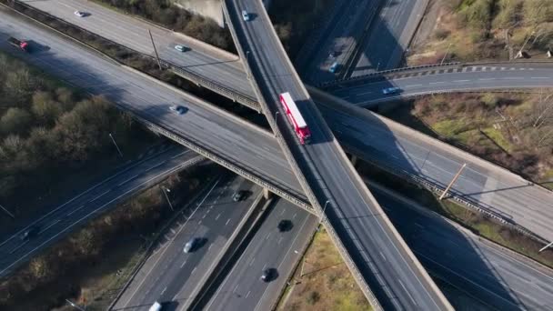 Aerial View Busy Highway Interchange Vehicles Driving — Stok video