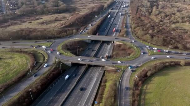 Highway Roundabout Junction Rush Hour Aerial View — Stok video