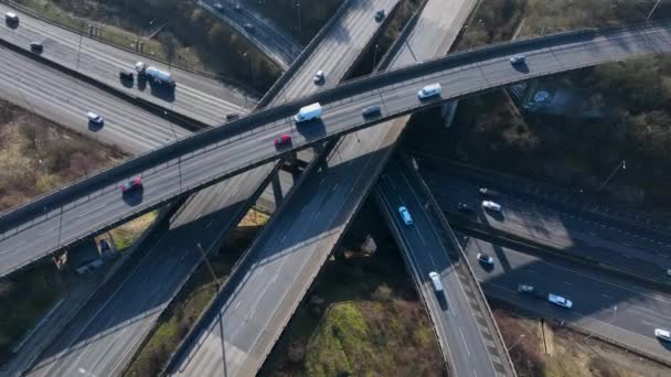 Rush Hour Vehicles Driving Highway Interchange Junction Aerial View — Stok video