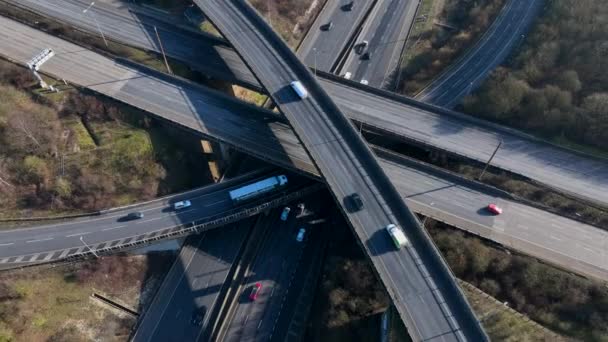 Aerial View Busy Highway Interchange Vehicles Driving — Stok video
