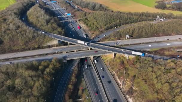 Vehicles Rush Hour Driving Freeway Intersection Aerial View — Video Stock