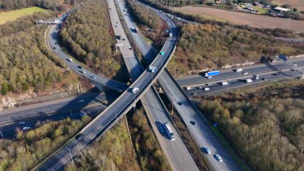Vehicles Rush Hour Driving Freeway Intersection Aerial View — Wideo stockowe