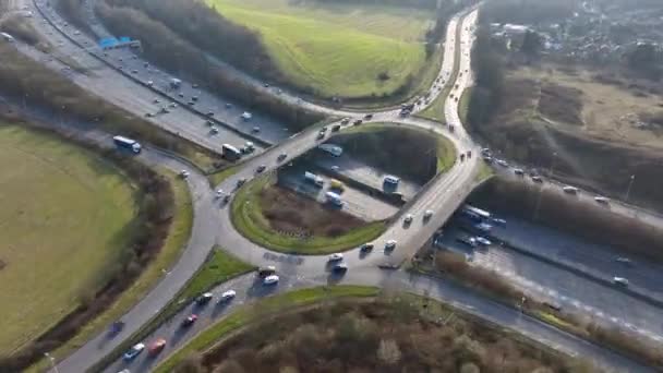 Time Lapse Vehicles Driving Highway Interchange Junction Aerial View — Wideo stockowe