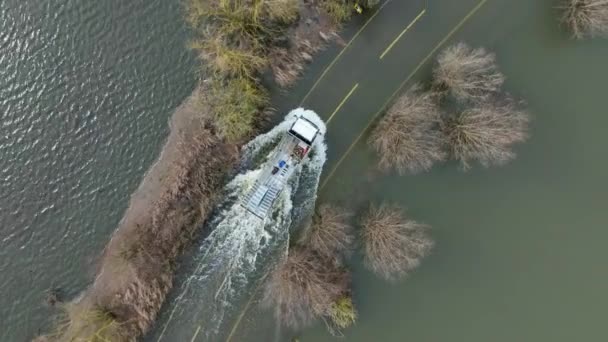 Vehicle Driving Flooded Road Aerial View — Stock Video