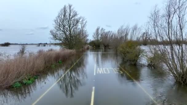 Flooded Road Heavy Rain Causes Localized Flooding — стоковое видео