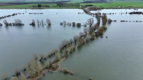 Översvämmad Väg Storbritannien Efter Kraftiga Regn Orsakar Lokala Översvämningar — Stockvideo