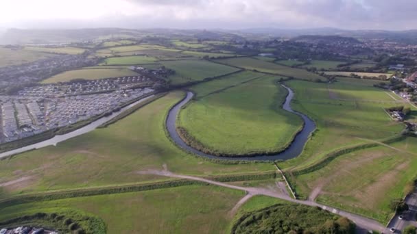 Μεγάλο Meander Ένα Ποτάμι Στην Αγγλία Aerial View — Αρχείο Βίντεο