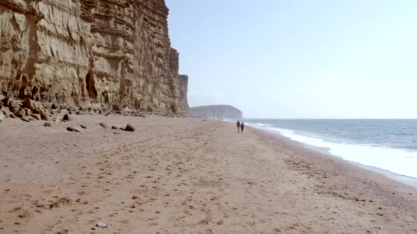 Tall Sandstone Cliffs West Bay Jurassic Coast Southern England — Stock Video