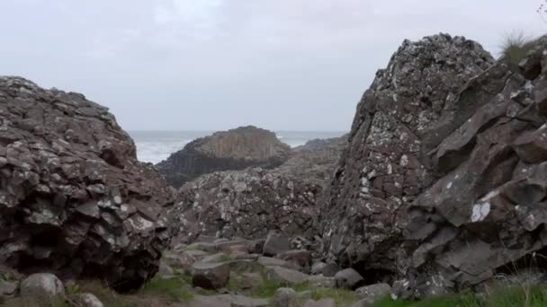 Hexagonal Basalt Rock Formation Giant Causeway Northern Ireland — Stock Video
