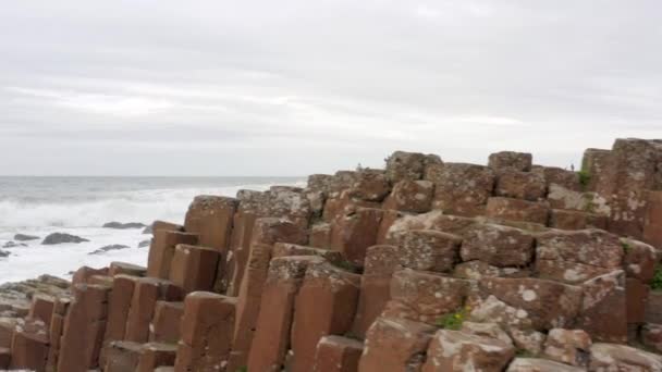 Hexagonal Basalt Rock Formation Giant Causeway Northern Ireland — стокове відео