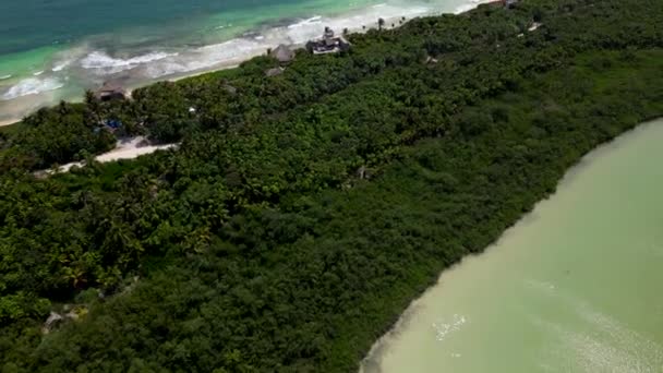 Воздушный Вид Карибское Море Национальный Парк Тулум — стоковое видео