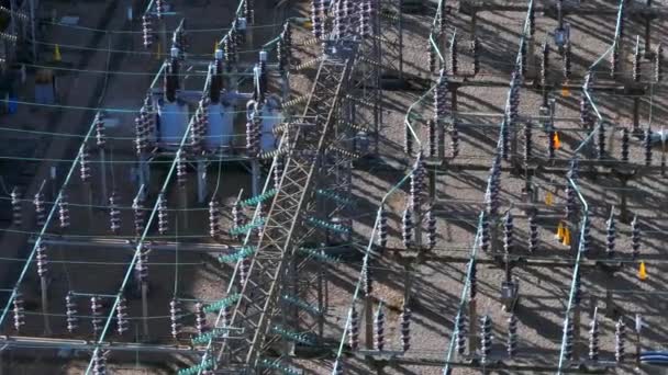 Aerial View High Voltage Electrical Substation — Stock Video