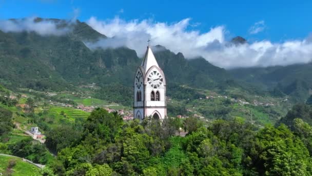 Hermosa Capilla Torre Del Reloj Sao Vicente Madeira — Vídeos de Stock