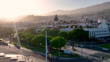 Madeira 'da Sunset Aerial View' da Funchal Şehri.