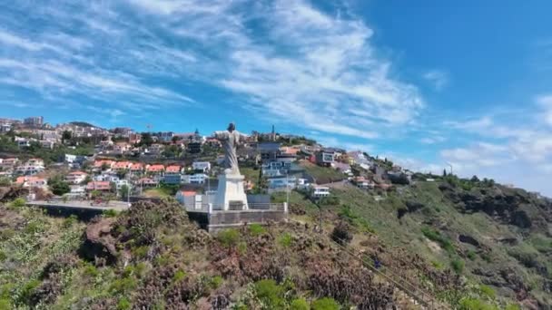 Jesus Christus Statue Auf Madeira Der Küste Auf Einem Hügel — Stockvideo