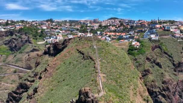 Christus Statue Auf Madeira Der Küste Auf Einem Hügel — Stockvideo
