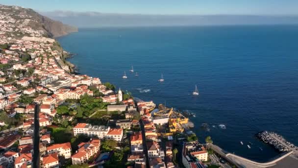 Miasto Funchal Maderze Zachodzie Słońca Widok Powietrza — Wideo stockowe