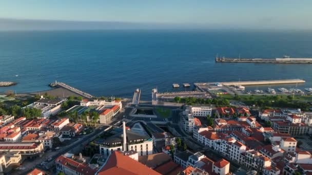 Miasto Funchal Maderze Zachodzie Słońca Widok Powietrza — Wideo stockowe
