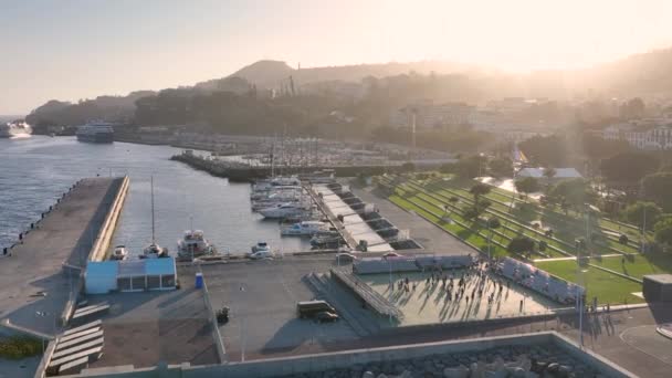 City Funchal Madeira Sunset Aerial View — Stock Video