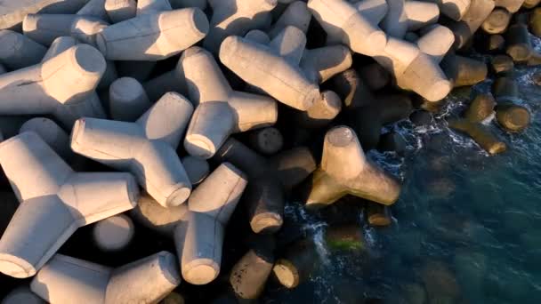 Tetrapode Concrete Breakwater Proteggere Costa Dall Erosione — Video Stock